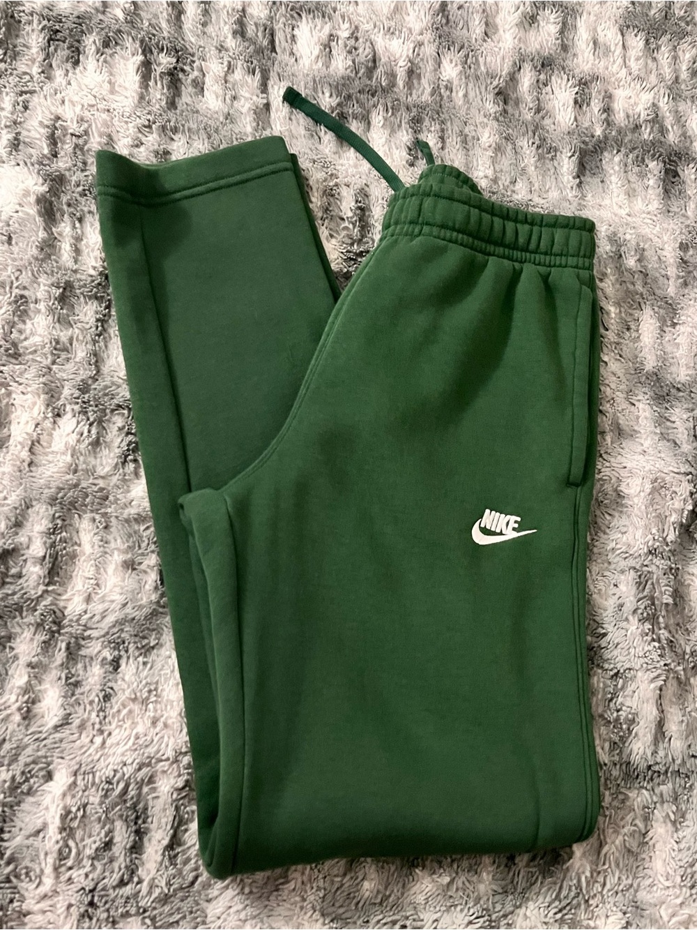 Nike Mens Dark Green Fleece Joggers with White Swoosh